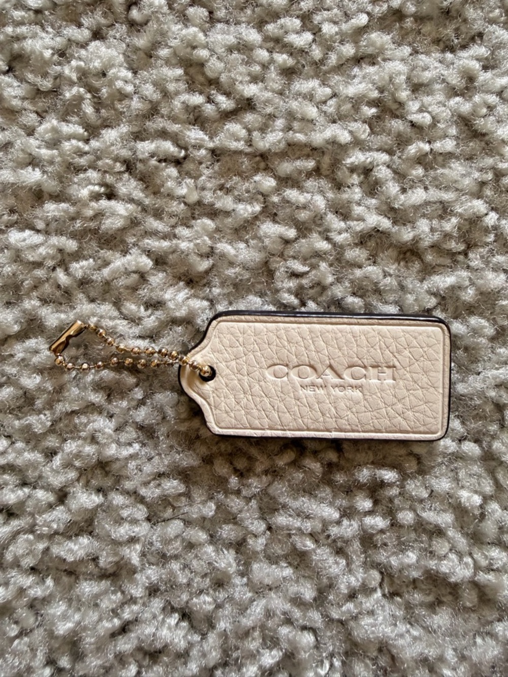 Coach Pebbled Leather Luggage Tag in Blush Cream with Gold Chain